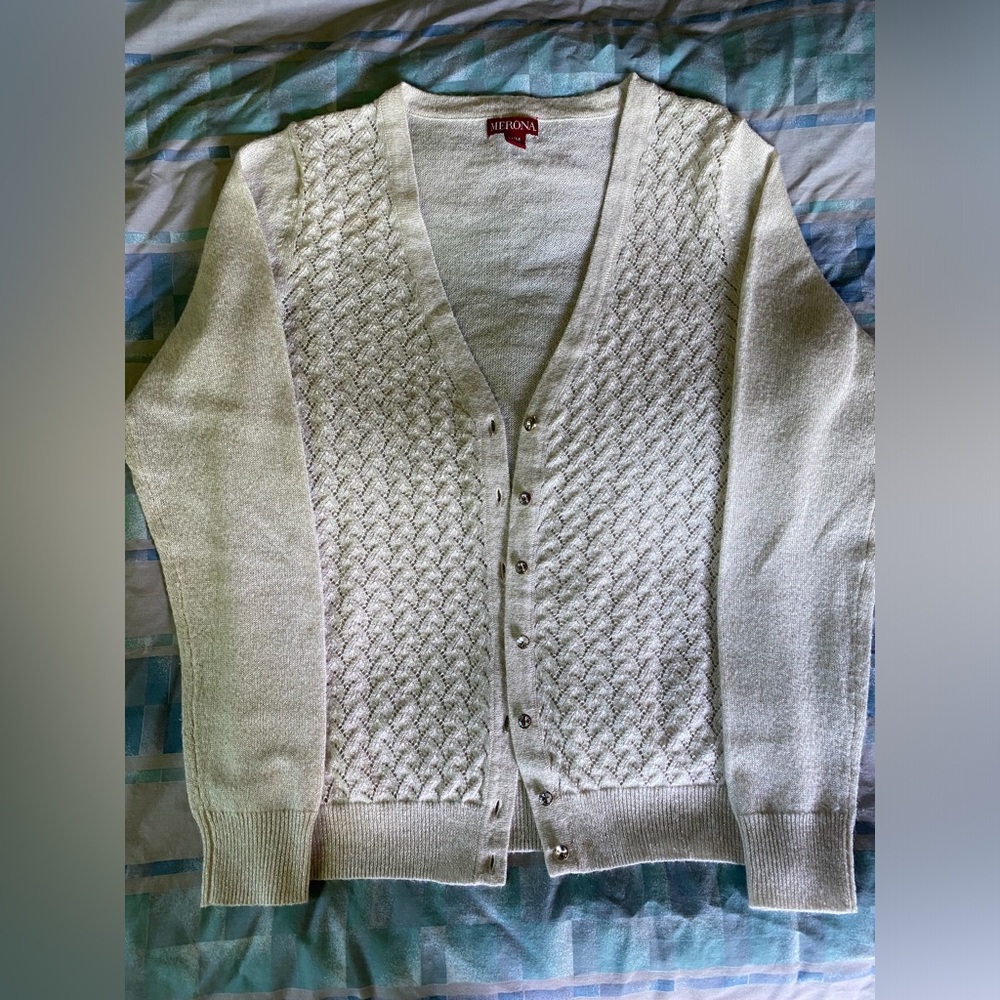 Ladies cardigan, off white with shiny threads, Merona size medium